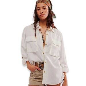 Free People We the Free Made For Sun Linen Cotton‎ Button Down Shirt White Small